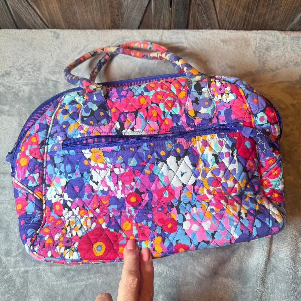 Vera Bradley Floral Quilted Satchel Purse Pink Purple Shoulder Bag Zip Top